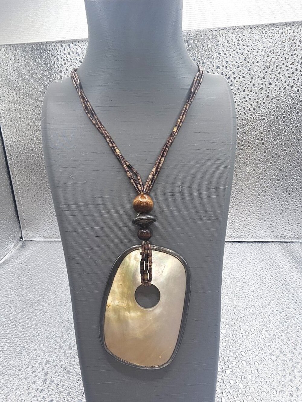 Navajoe Necklace Heishi Beads Mother of Pearl Sterling Wrapped Pendant & Clasp